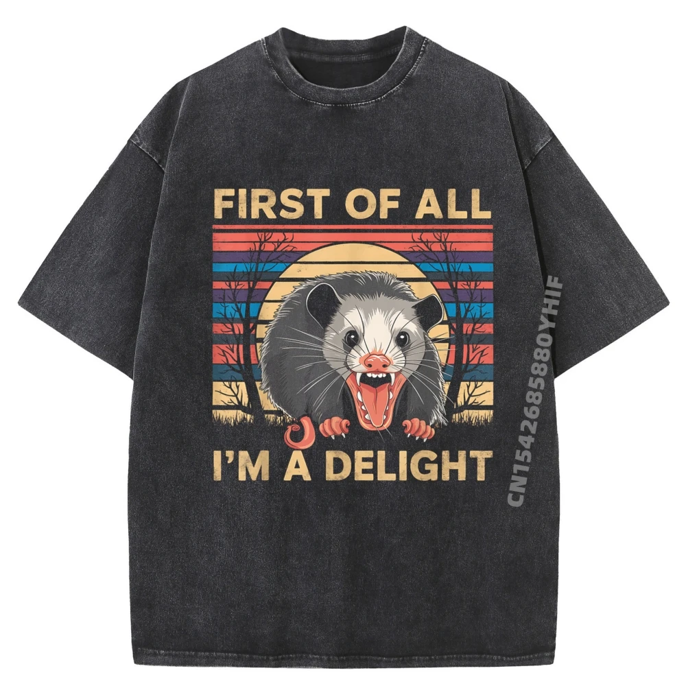

Newest Printed Tees First Of All I M A Delight Angry Opossum Possum Men's Graphic T-Shirts Mens Retro Washed Clothes