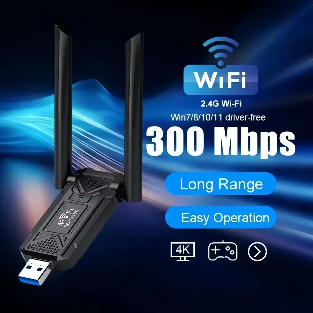 

2.4G 300Mbps Wireless USB WiFi Repeater Extender WiFi Signal Amplifier Booster Long Range Wi-Fi Router Home Network Extension