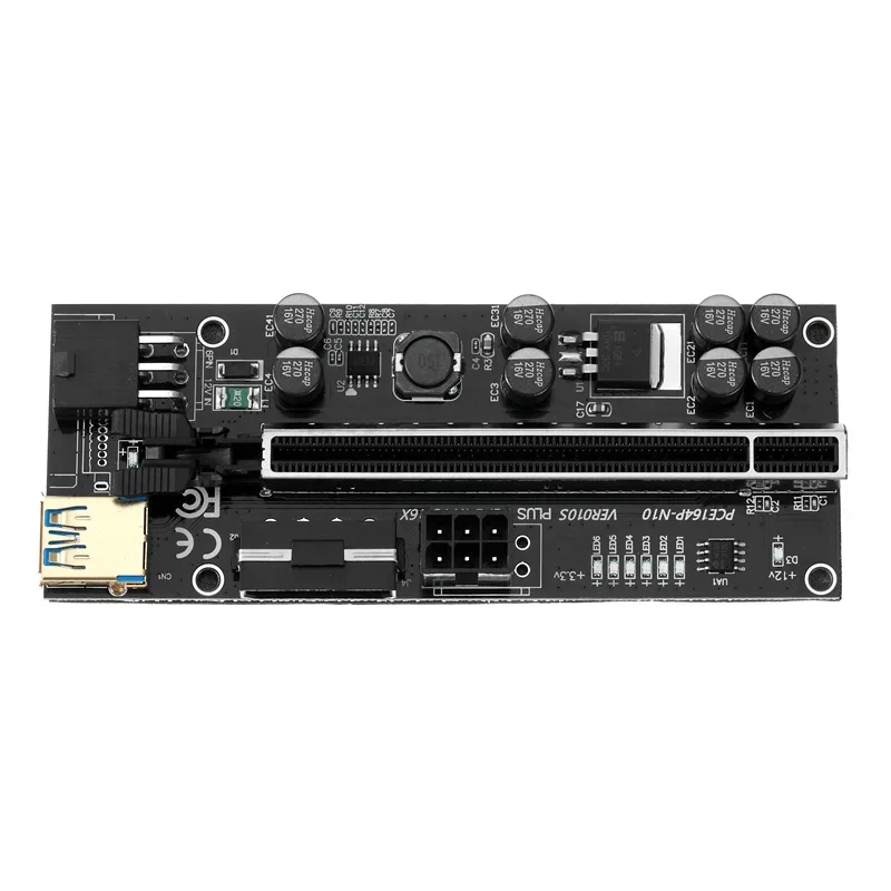 GPU Riser Card 010S Plus Black PCI-E X1 to X16 Extension Kit with Reinforced Slot and USB 3.0 Cable for Mining Rigs