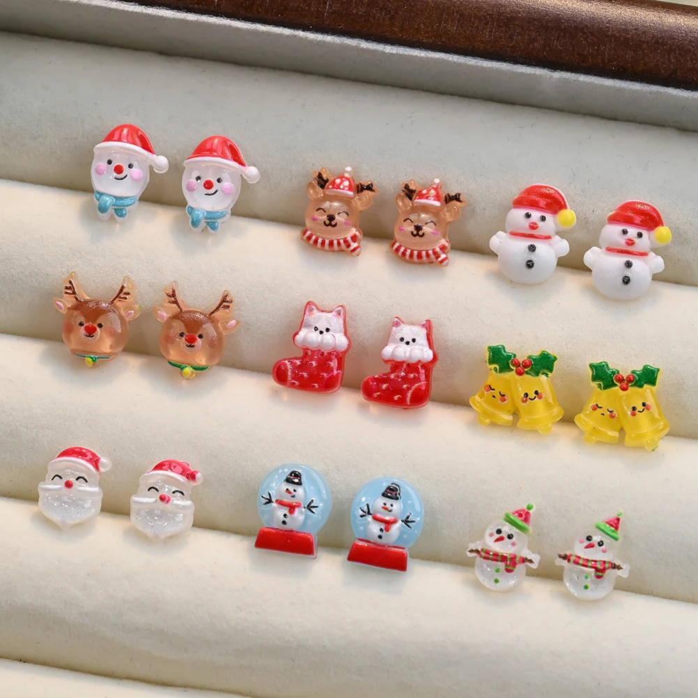3D Mixed Christmas Cartoon Nail Charms-Cute Santa, Reindeer, Christmas Tree Design Resin DIY Accessories Festival Nail Supplies