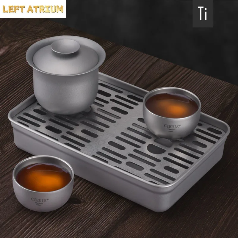 Pure Titanium Tea Tray,Rectangular,Hollow,Removable,Anti-bacterial, Corrosion Resistance,Outdoor Portable,Kung Fu Tea Set, 800ml