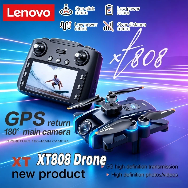 

Lenovo XT808 GPS Drone, 4K Professional HD Dual Camera, Brushless Motor, 5G WIFI FPV, Foldable RC Quadcopter Toy