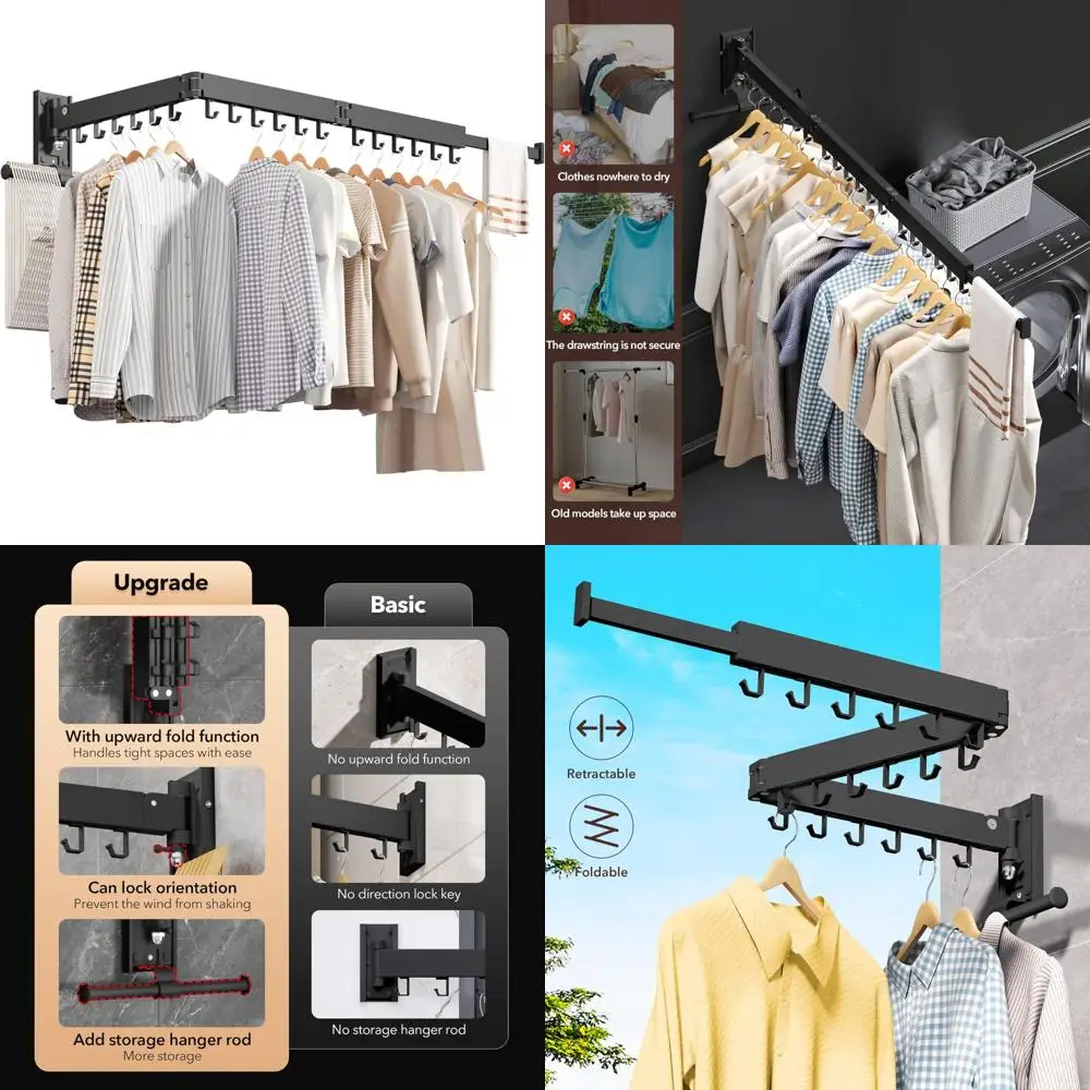 

Space-Saving Wall-Mounted Clothes Drying Rack for Laundry with Retractable Feature and Long-Term Storage Solution