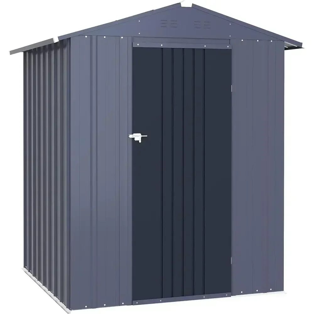 4x4 Outdoor Metal Storage Shed Kit with Door and Lock, Waterproof Garden Utility Shed, Gray