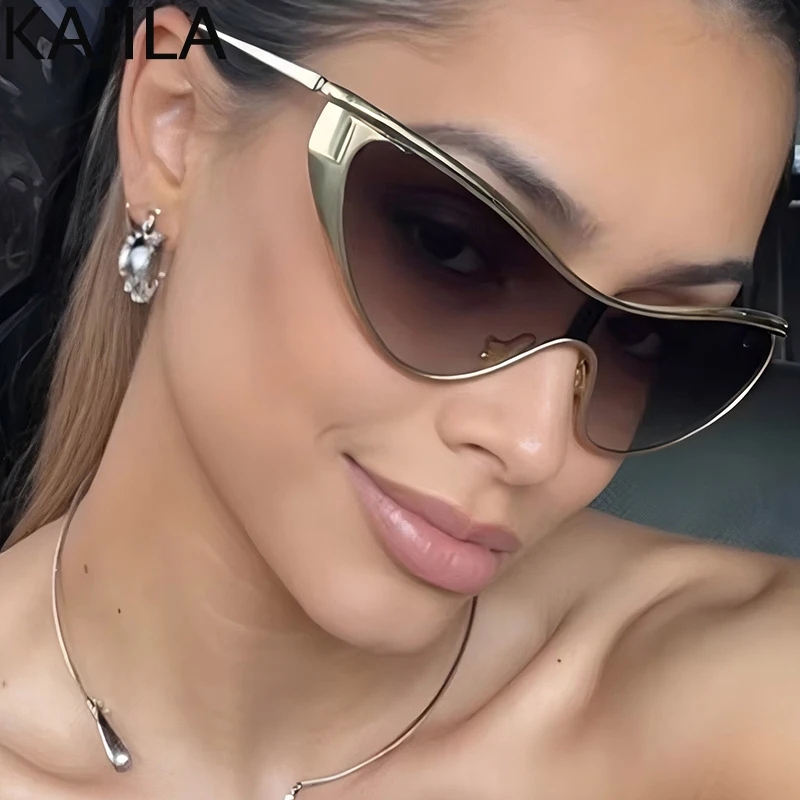 

Y2K Punk Sexy Cat Eye Shield Sunglasses Women 2025 Luxury Brand Vintage One-Piece Steampunk Sunglass For Ladies Outdoor Shades