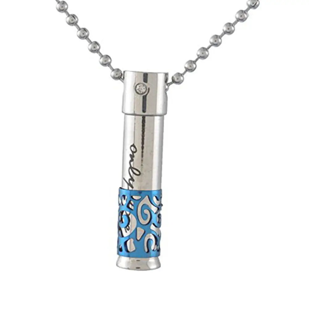 Blue Memorial Locket Necklace for Ashes or Essential Oils – Titanium Steel Perfume Pendant Keepsake Jewelry