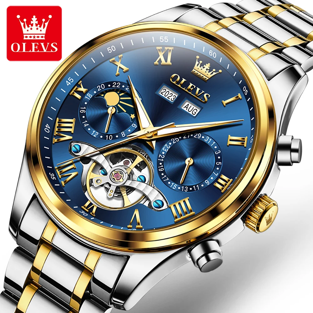 OLEVS 7005 Top Brand orologio meccanico automatico per uomo Moonswatch Hollow orologio da polso di lusso in scala romana orologi da uomo impermeabili