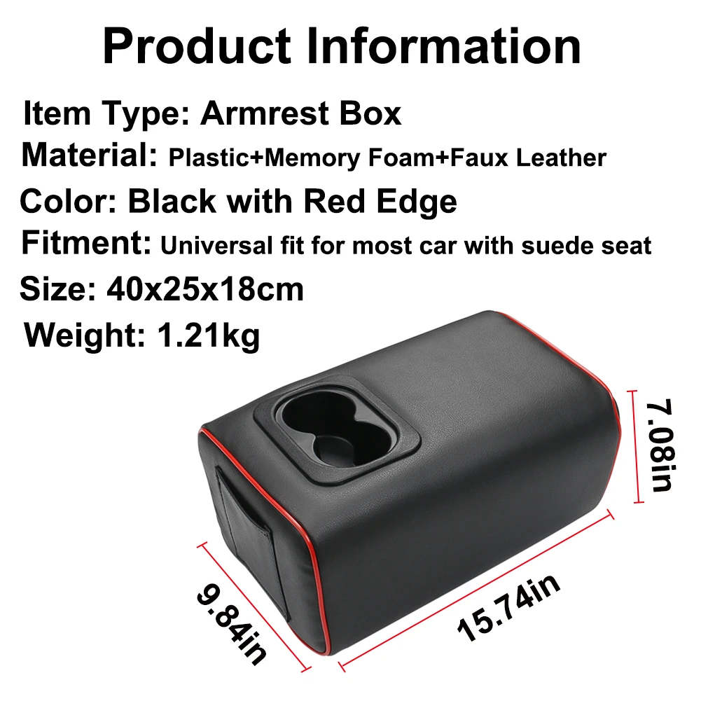 RASNAUTO Console Centrale Universale Per Sedile Posteriore Auto | Bracciolo Con Portabicchieri, Vano Portaoggetti E Ricarica Wireless Per Cellulare, Nero