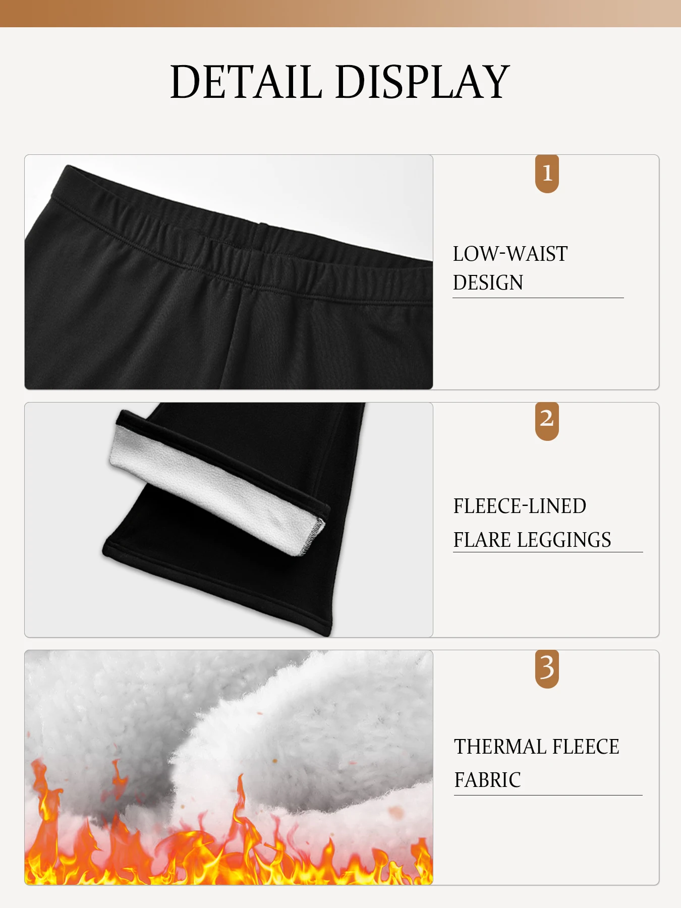 Fleece-Lined Flare Leggings For Women, Thick Soft Thermal Warm Pants for Casual Daily Wear and Lounge in Winter - view 3