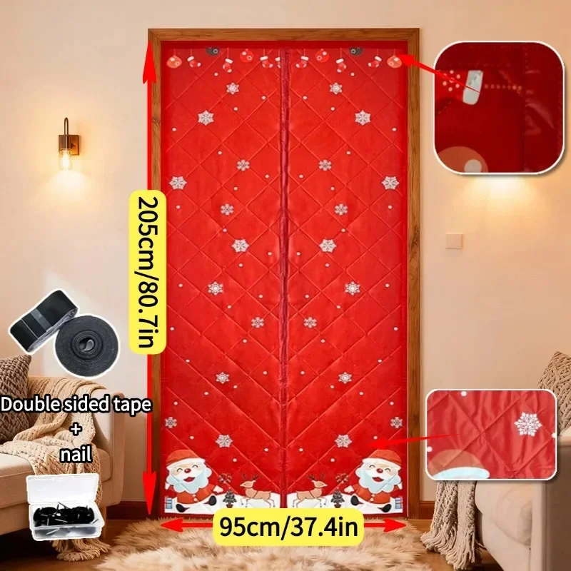 Christmas Blessing Printed Door Curtain, Light Blocking Decor Curtain with Santa Claus and Snowflake Pattern