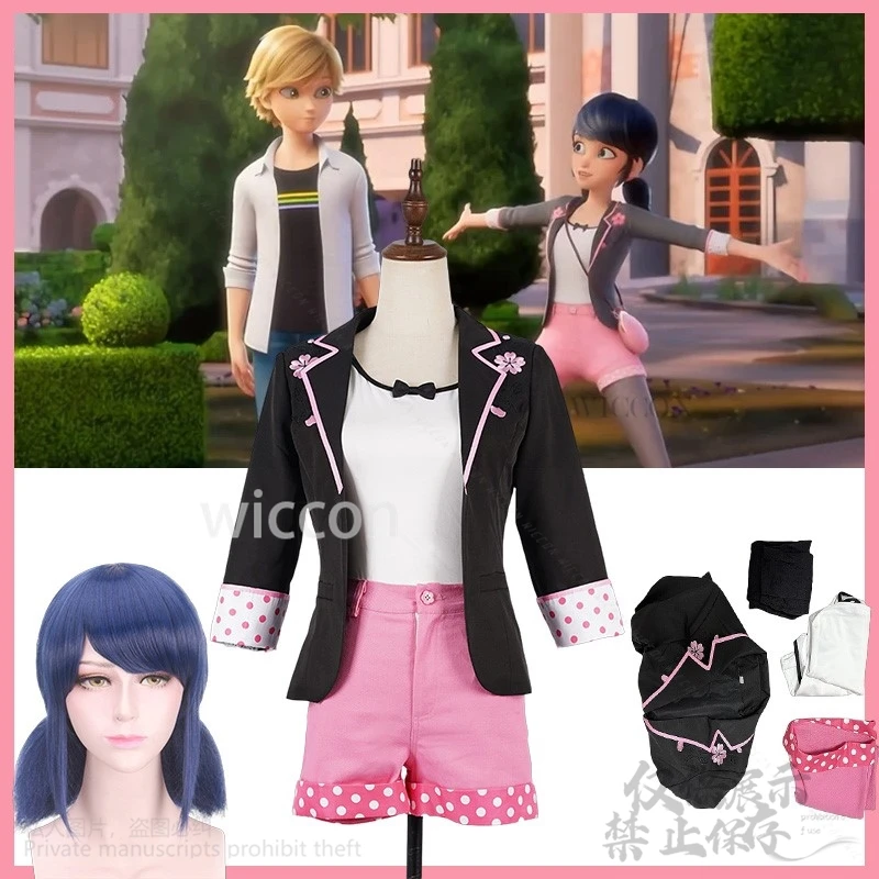 Comic Con Anime Ladybuu Cosplay Reddy Kostüm Schwarzer Mantel Rosa Speck Jirai Kei Mädchen Frau Perücken Miraculouss Kawaii Jk Angepasst