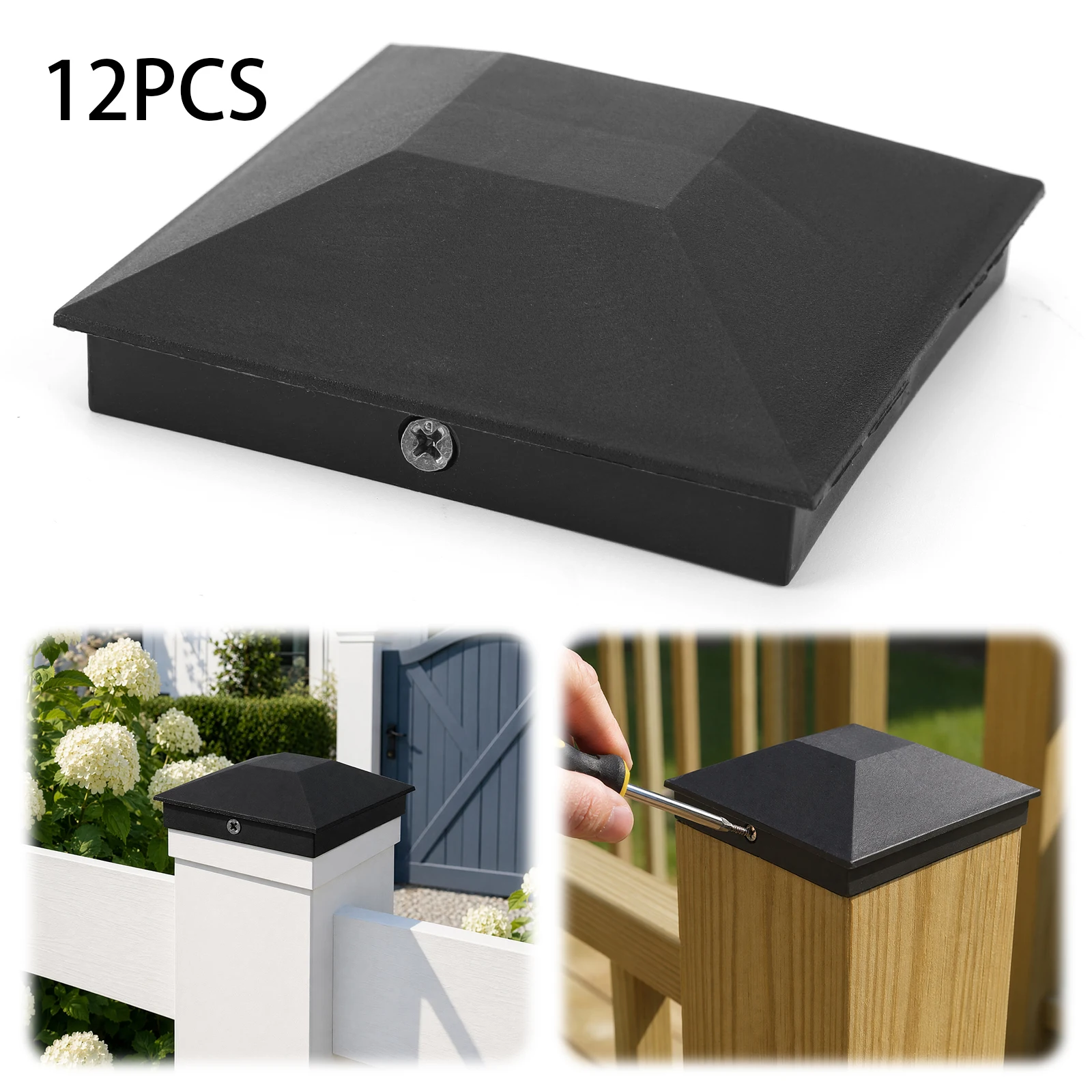 12 Pack Fence Post Caps Weather-Proof Pyramid Posts Cap Cover with Screws Rustproof Outdoor Columns Cap for Outdoor Columns