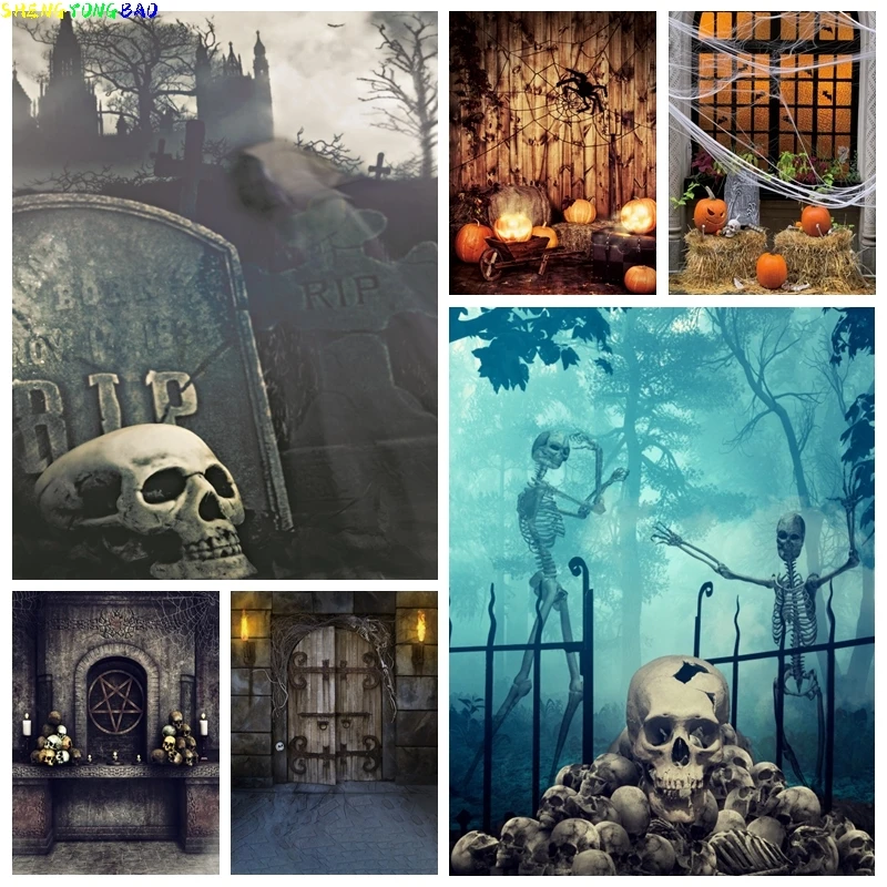

Forest Scary Halloween Photography Backdrop Cemetery Graveyard Ghost Horrible Gloomy Misty Wood Creepy Photo Background Props