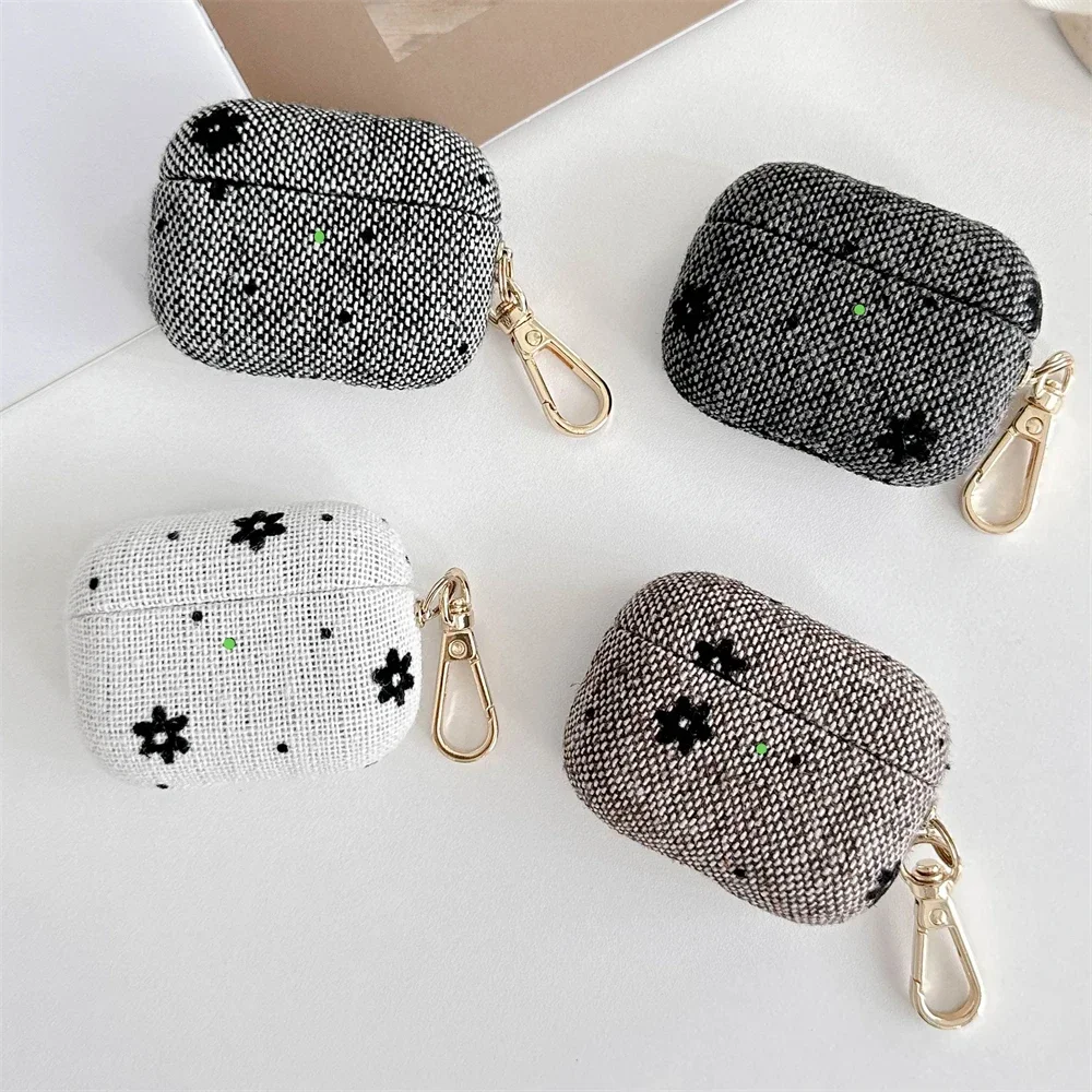 Luxury Little Flower Earphone Case For Airpods 4 Pro 2 With Wristband Soft Cute Cloth Pattern Protective Cover For Airpods 1 2 3