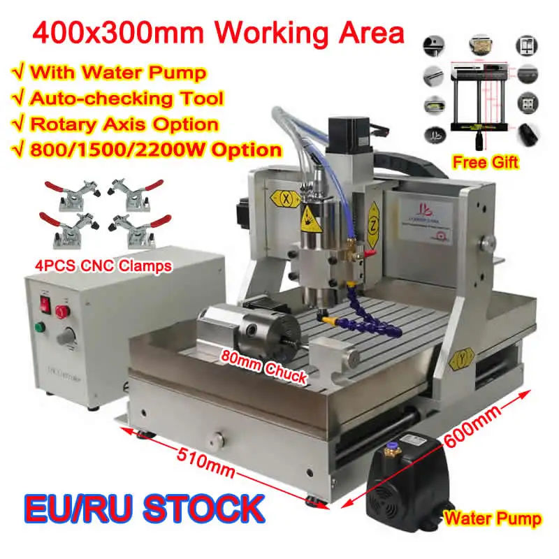 Fresatrice CNC 3040 2200W 1500W 800W Raffreddamento ad acqua Porta USB a 4 assi Kit router in metallo per legno Alluminio Rame Lavorazione di metalli