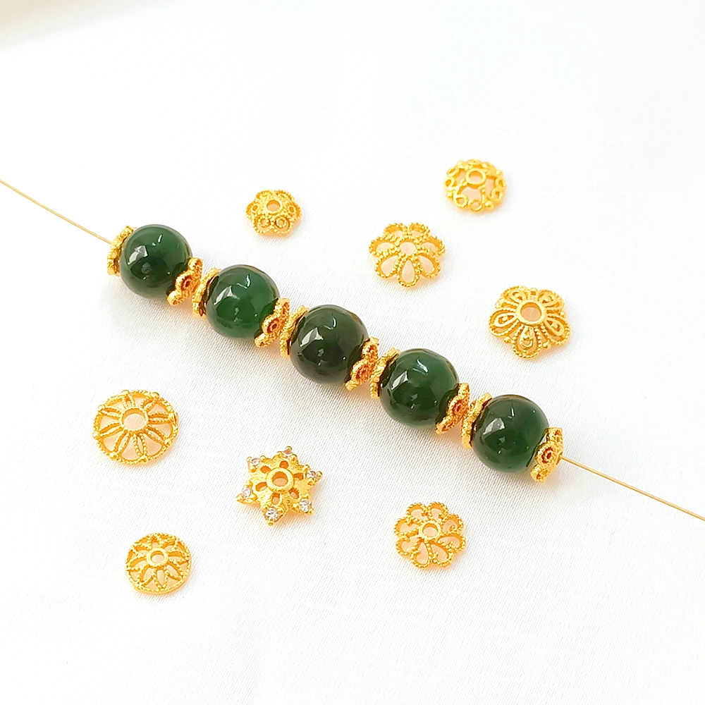 

Матовое золото с инкрустацией цирконом, полый поднос для цветов с разделенными бусинами, изготовление ювелирных изделий своими руками, ожерелье, браслет, аксессуары для одежды