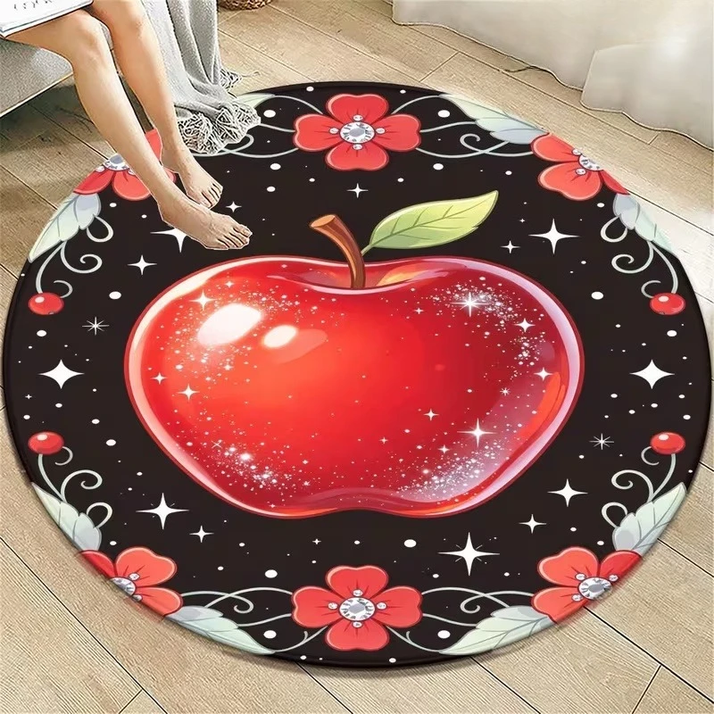 2D Glossy Red Apple Visual Effect Round Floor Rug, Creative Fruit‑themed Decor Mat for Living‑room, Bedroom and Household Indoor