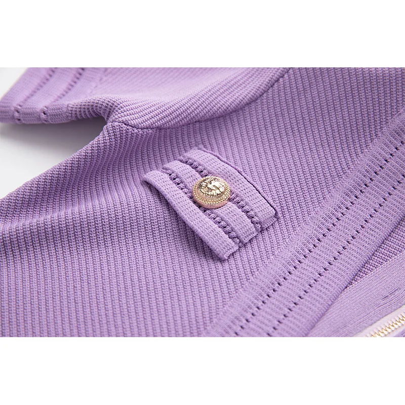 Itian Style High Street Sexy scollo a v manica corta qualità estate guaina elastico in maglia viola vestito per le donne