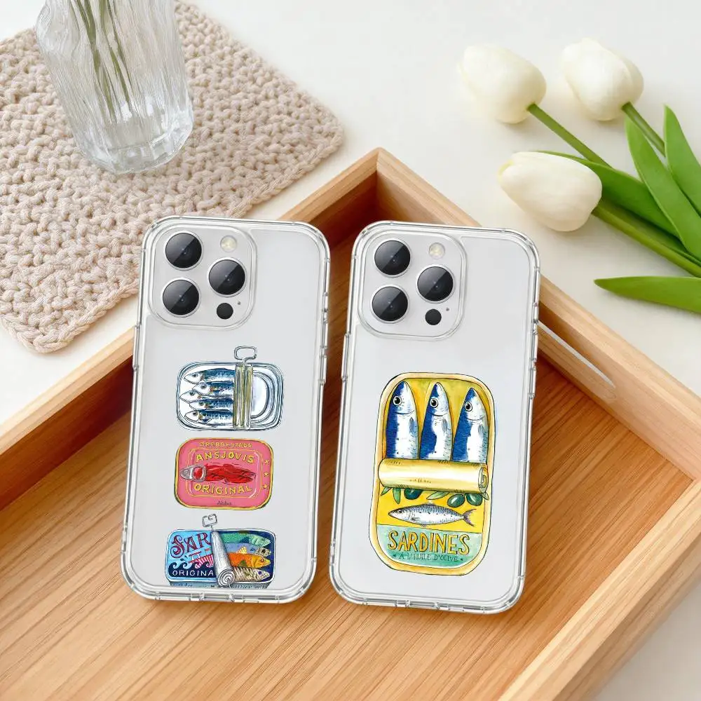 

F-Fish Funny Sardines Phone Case For iPhone17p 16 15 14 13 12 11 Mini Pro Max Plus Transparent Cover