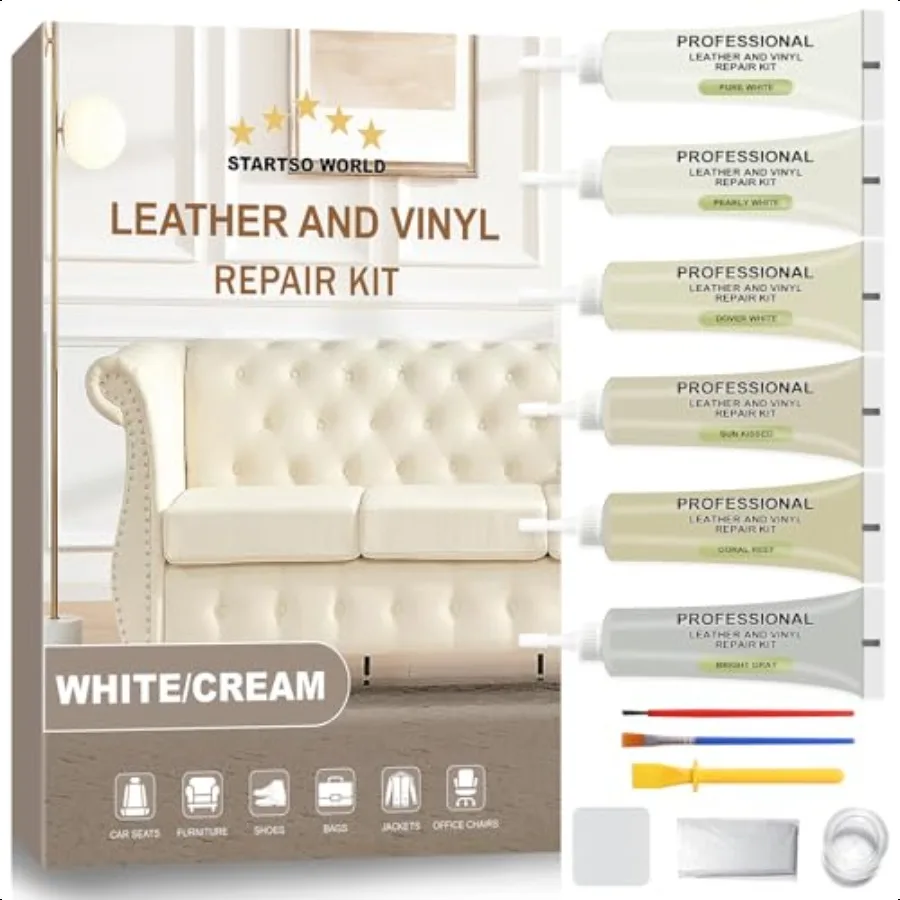 Kit de reparación de cuero crema para muebles de cuero y sofás interiores de coche, chaqueta para asiento de coche, sofá, barco o bolso, restaura Fa