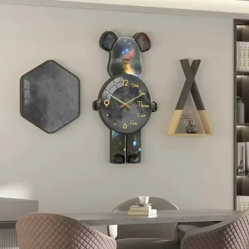 Aesthetic Bear Wall Clocks LED Lamp Bear Wall Silent Light Clock Luxurious Unique Living Room Porch Decor Interior Ornament