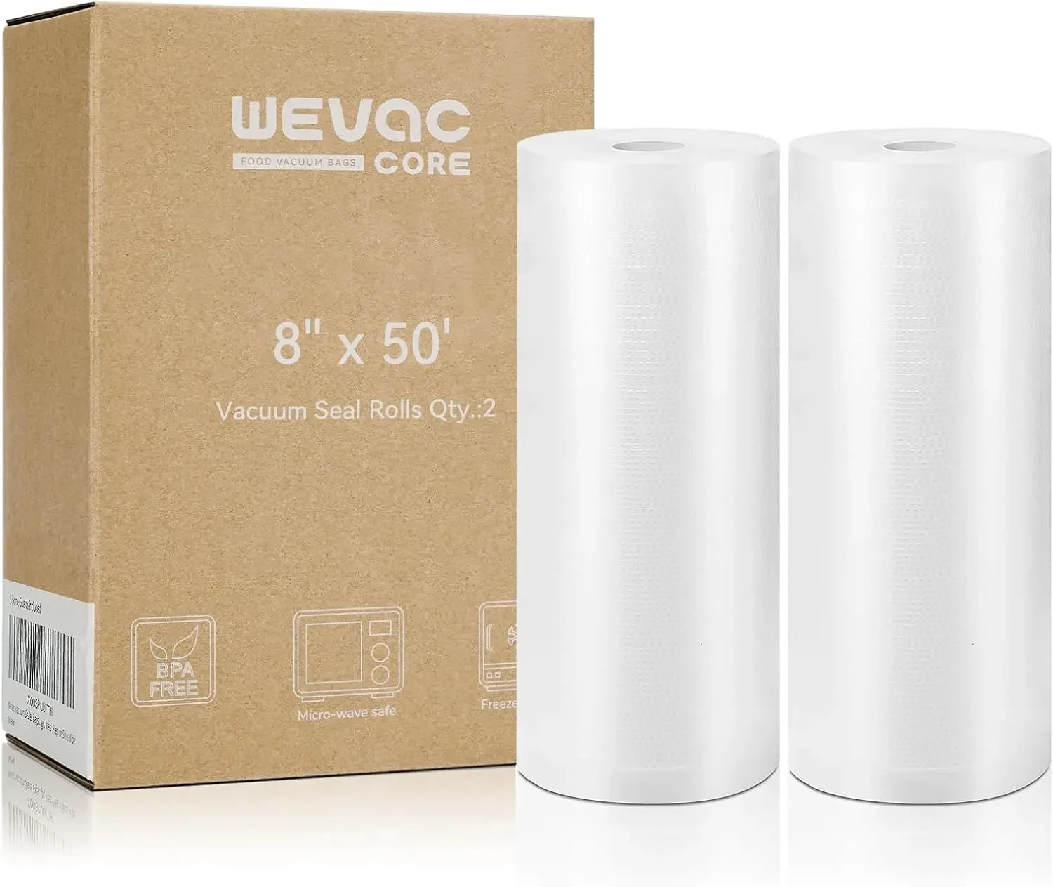 

Vacuum Sealer Bags 8x50 Rolls 2 pack for Food Saver, Seal a Meal, Weston. Commercial Grade, BPA Free, Heavy Duty, Great for vac storage, Meal Prep or Sous Vide