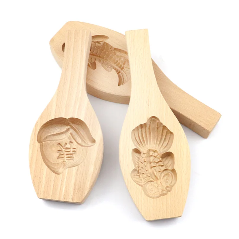 Wooden Hand Pressure Pastry Mold, 3D Longevity Peach, Goldfish Carp, Household Bread, Food Supplement, Biscuits Moulds 582