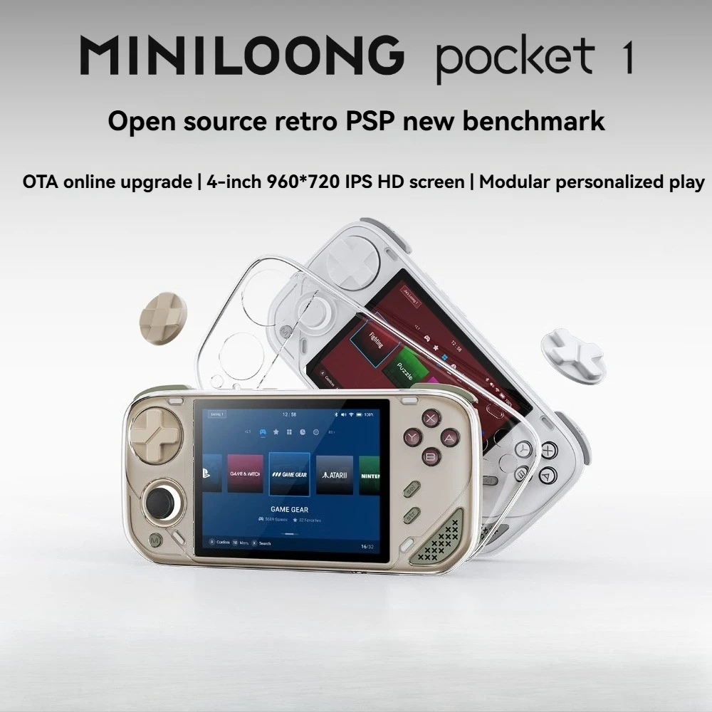 

Игровая консоль MINILOONG Pocket 1: Ретро-портативная приставка с IPS HD-дисплеем 4 дюйма, поддержкой OTA-обновлений и RGB-джойстиком с эффектом Холла