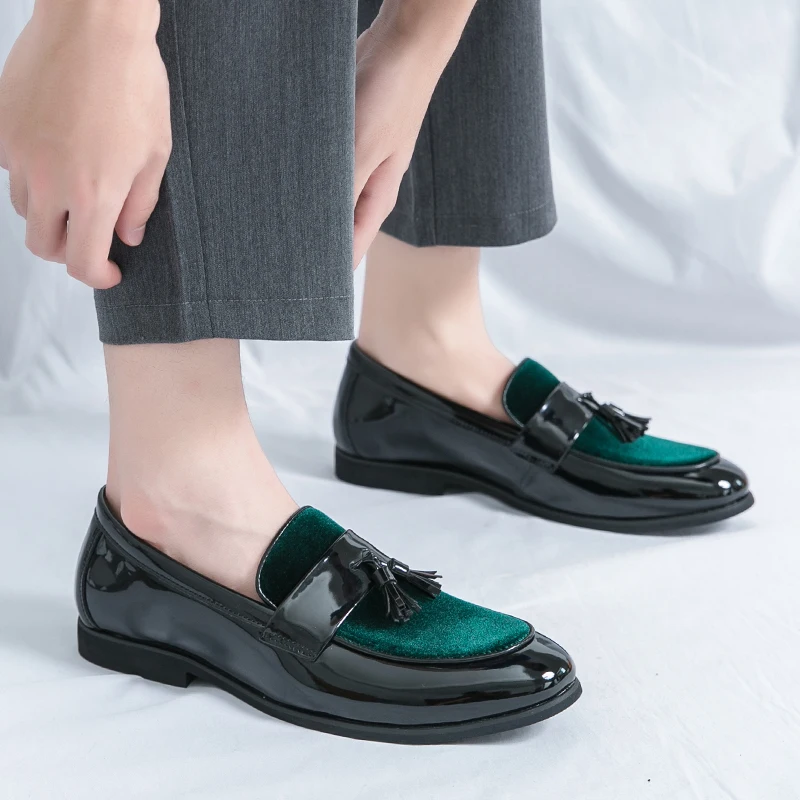 HKDQ Trend Green الرجال المتسكعون الفاخرة مصمم أحذية من الجلد للرجال مريحة خفيفة الوزن الانزلاق على فستان أحذية رجل أحذية الحفلات #3