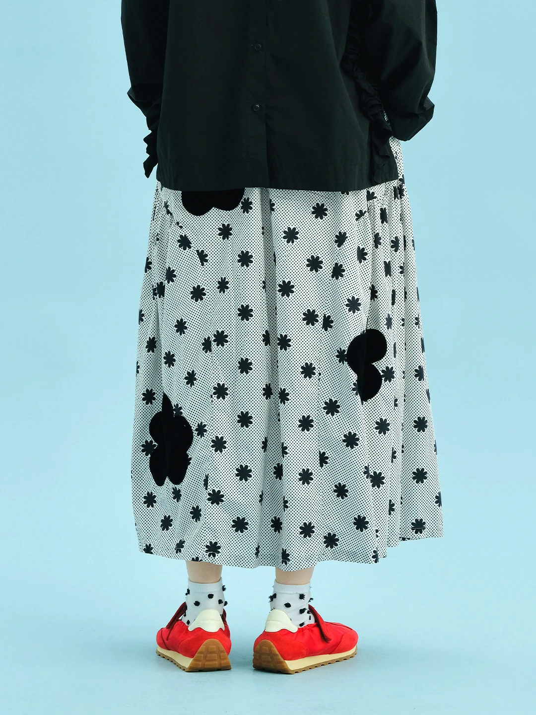 تنورة نسائية صيفية مزدوجة الأزهار لعام 2025، أبيض وأسود، خصر قابل للتعديل، طباعة مختلطة، منتجع إلى الشارع، متعددة الاستخدامات يوميًا 255037