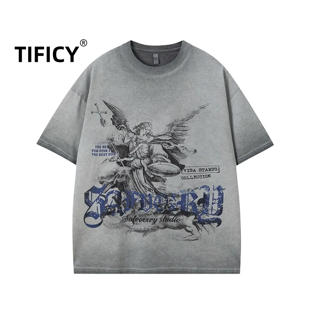 

Retro Pure Cotton Tees Round Neck Casual Short Sleeved T-shirt Men Summer Loose and Versatile Half Sleeved Tshirts Top