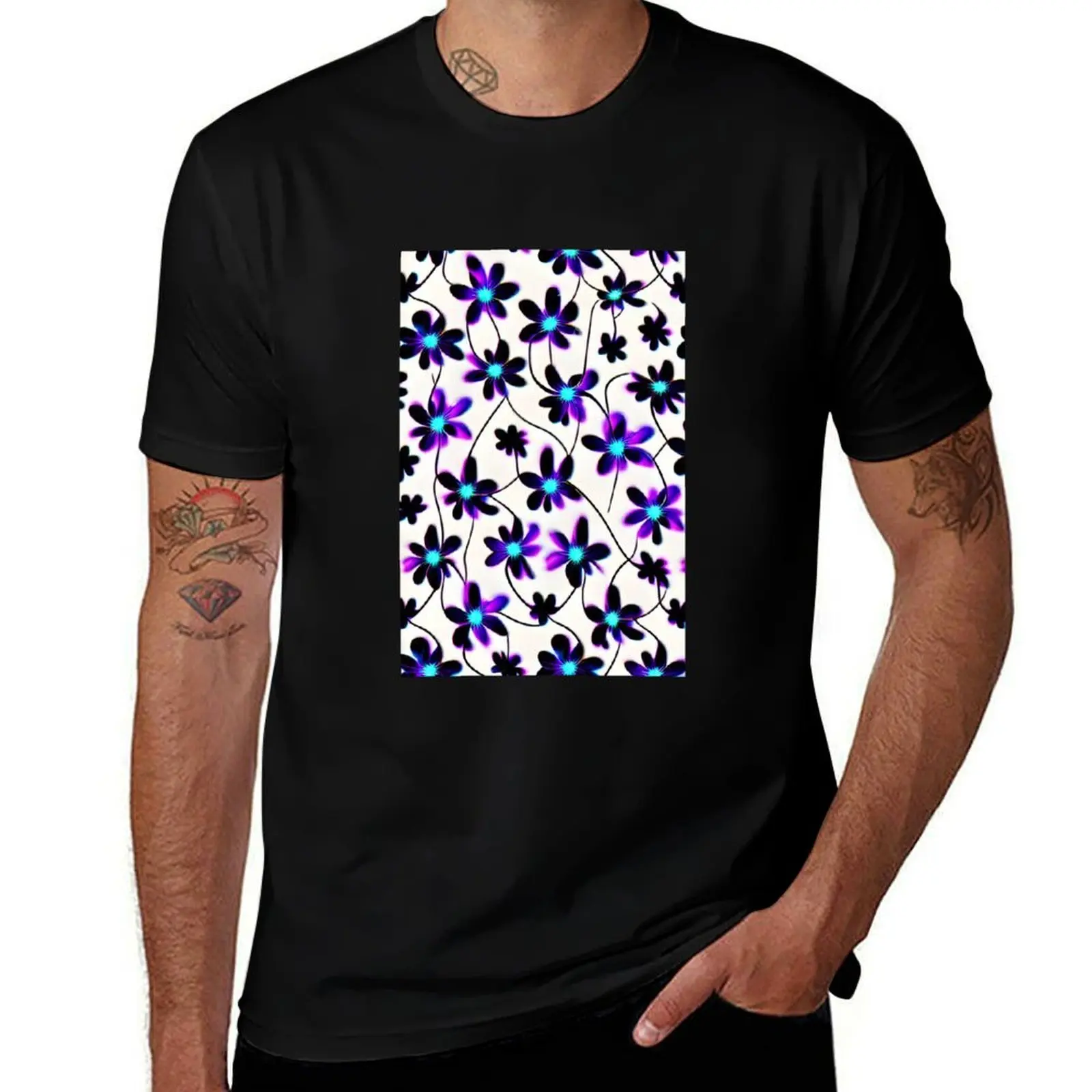 

Abstract glowing flowers T-Shirt designer shirts anime shirt summer top Men's cotton t-shirt