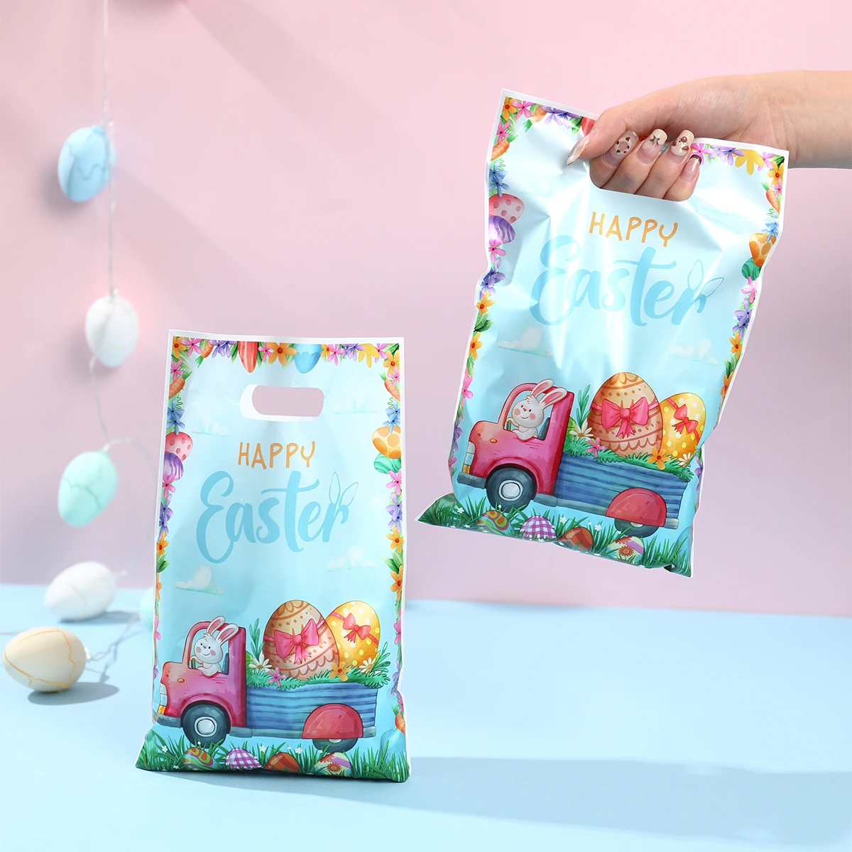 10Pcs Easter Rabbit Candy Bags Cute Bunny Cookies Gifts Packaging Plastic Hand Bags Easter Decoration 2024 For Home Kids Gifts