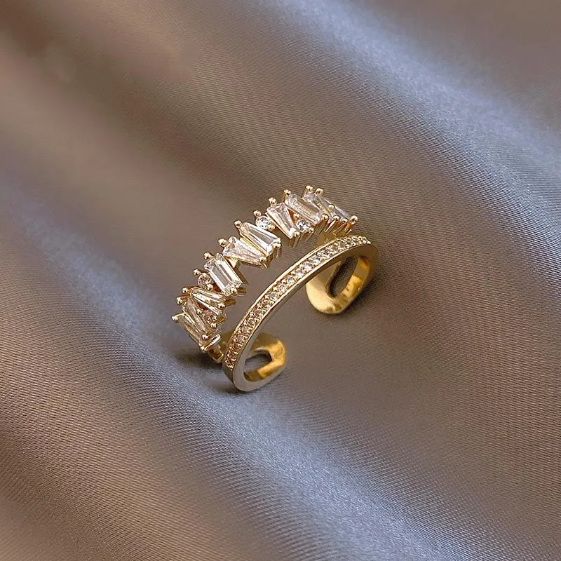 Anillos de apertura de doble estudiante de circón de lujo exquisito para mujer, joyería de dedo gótica de moda coreana, anillo Sexy de fiesta de boda para niña