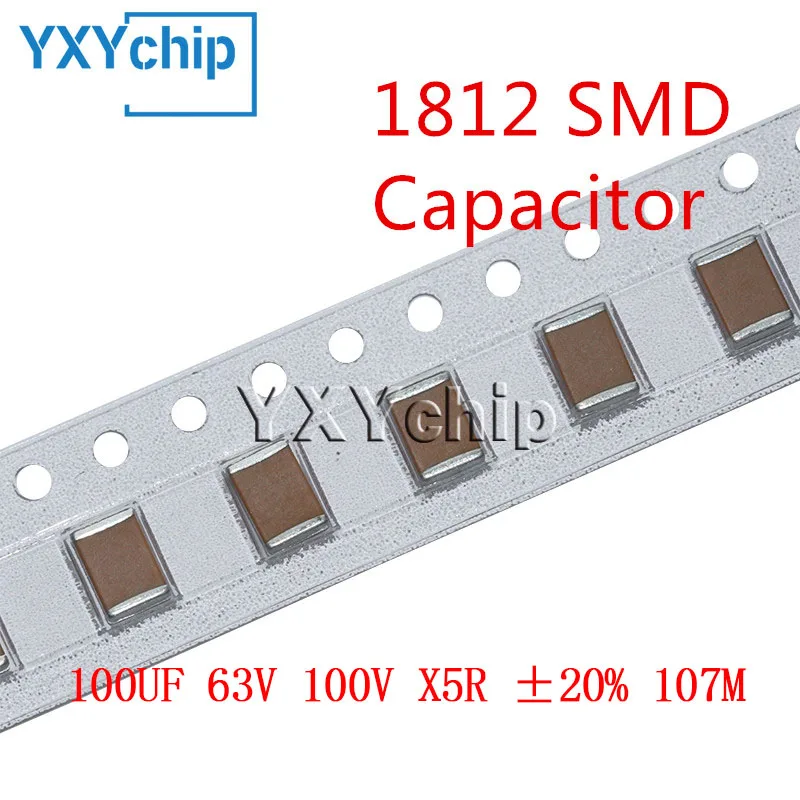 10pcs 1812 100UF 63V 100V X5R ±20% 107M MLCC SMD Chip Multilayer Ceramic Capacitor