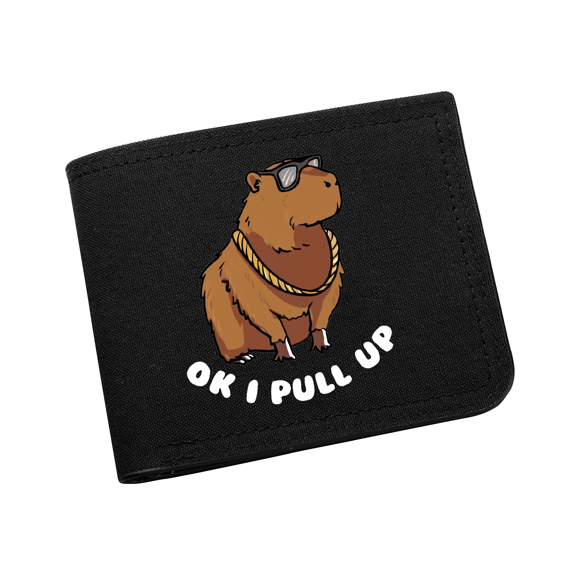 

Kawaii Capybara ультратонкие холщовые черные короткие кошельки для подростков милые держатели для удостоверений личности с карманами для монет маленький кошелек для денег