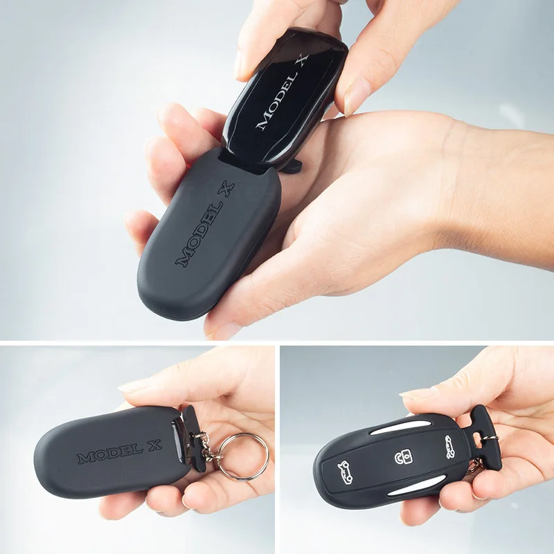 Schlüsselanhängerhülle Silikonband für Tesla Model 3/Y/S/X Zubehör Schlüsselanhängerhalter mit Metall-Schlüsselanhänger. – Detail 7
