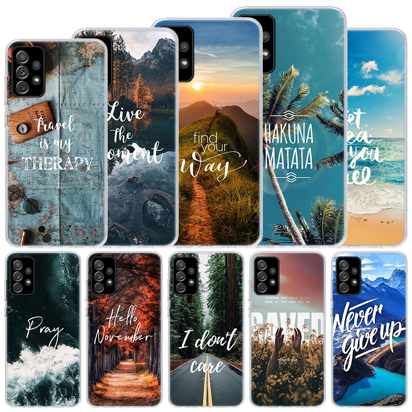 Travel Mountain Beach Proverb Soft Case For Samsung Galaxy A15 A14 A13 A12 A55 A54 A53 A52 Phone Cover A35 A32 A33 A25 A23 A22 A