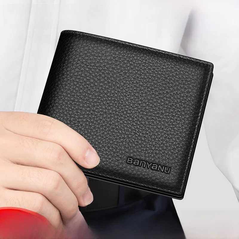 litchi-pattern-short-wallet-top-layer-cowhide-thin-business-style-zipper-closure-men's-wallet-anti-theft-simple-design-2026-n