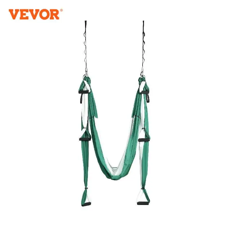 VEVOR 2.7 Yards Aerial Yoga Swing Set Yoga Hammock Hanging Swing Aerial Sling Inversion Fly Kit Trapeze Equipment Green/White