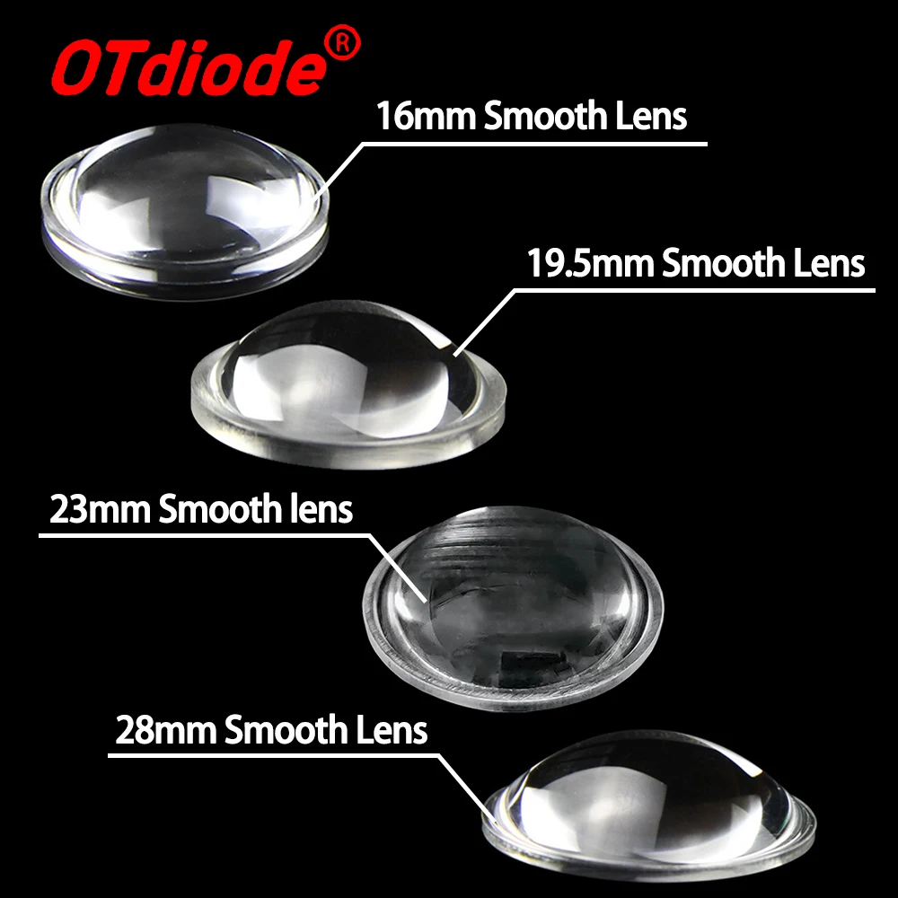 20-100 Stück LED-Linsen 16mm 19,5mm 23mm 28mm 3W Konvexe PMMA-Acryl-Taschenlampen-Fokuslinsen mit Glatter oder Mattierter Streifenoberfläche