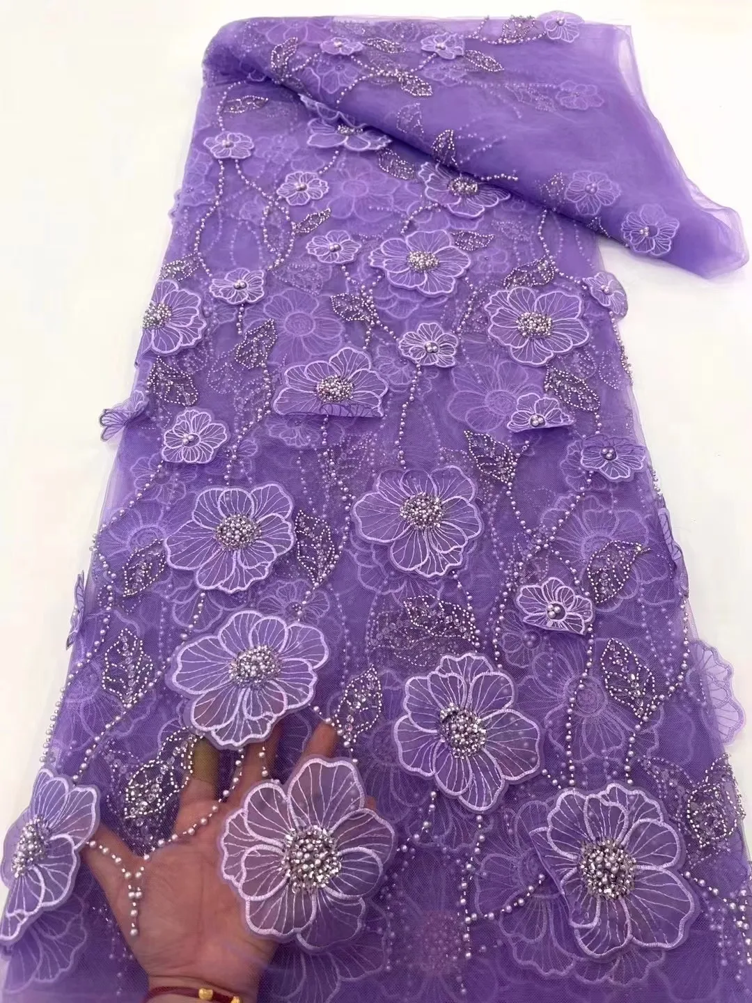 

Luxurious African Sequins Beaded Groom Tulle Lace Fabric 2024 High Quality Embroidery French Mesh Beads Lace For Party Dresses