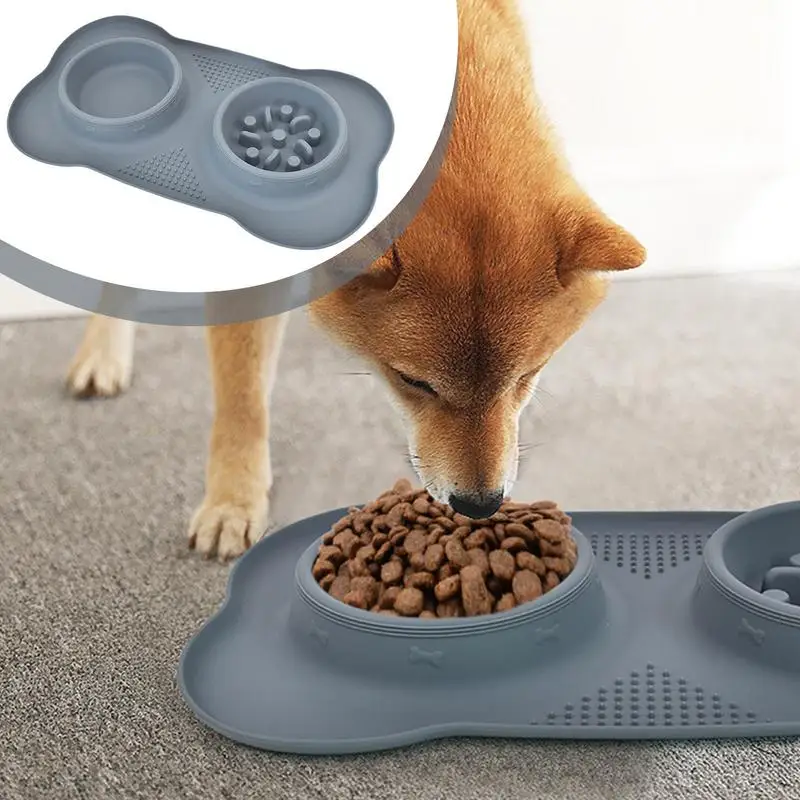 

Dog Feeding Mat Dog Food And Water Bowl Set Spillproof Non-Skid Silicone Feeding Mat Anti-Choking Dry Food Dispenser For Home