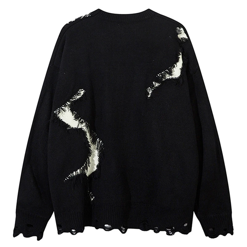 الهيب هوب الرجال تريكو سترة الرجعية متعة حفرة سترة الخريف موضة محبوك اللون حجب البلوز Harajuku فضفاض الشارع الشهير