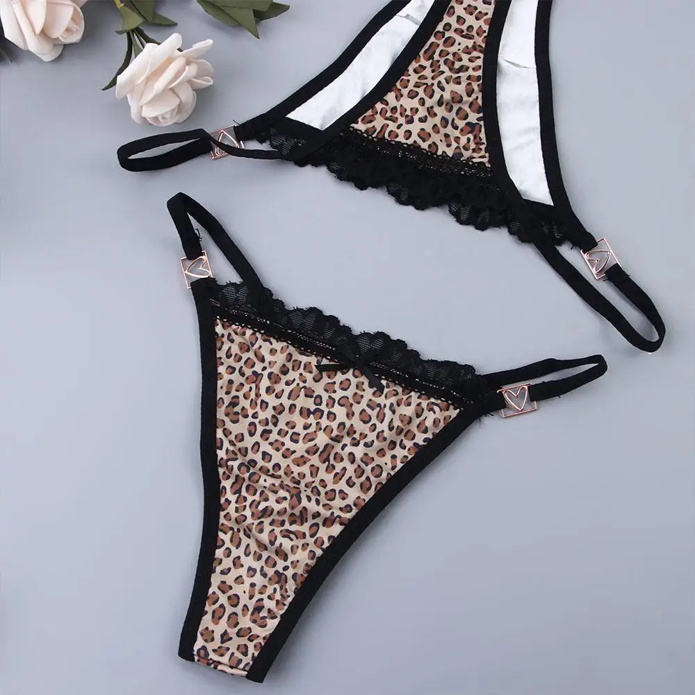 New Women Sexy Leopard Thin Belt Panties Low Waist Stripe Temptation Lingerie Lace Bow G-String Thong Briefs Underwear Intimates