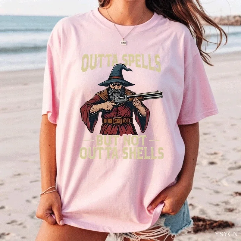 Funny Outta Spells Magician T Shirt Women Man Vintage Cotton Short Sleeve T Shirts Casual Loose Comfortable Crewneck Tees Male