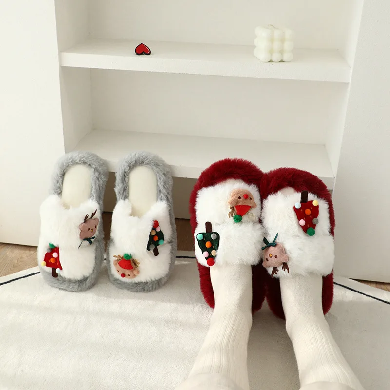 

Christmas Reindeer Plush Slippers, Festive Tree Soft House Shoes, Cozy Indoor Gifts for Women Girls Students,Non-Slip Floor Home