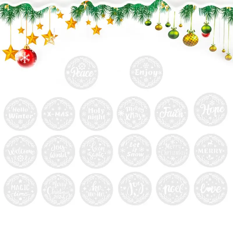 

Christmas Ornament Templates 20X Round Christmas Words Painting Drawing Stencils Winter Template For Wood Fabrics Porch Art