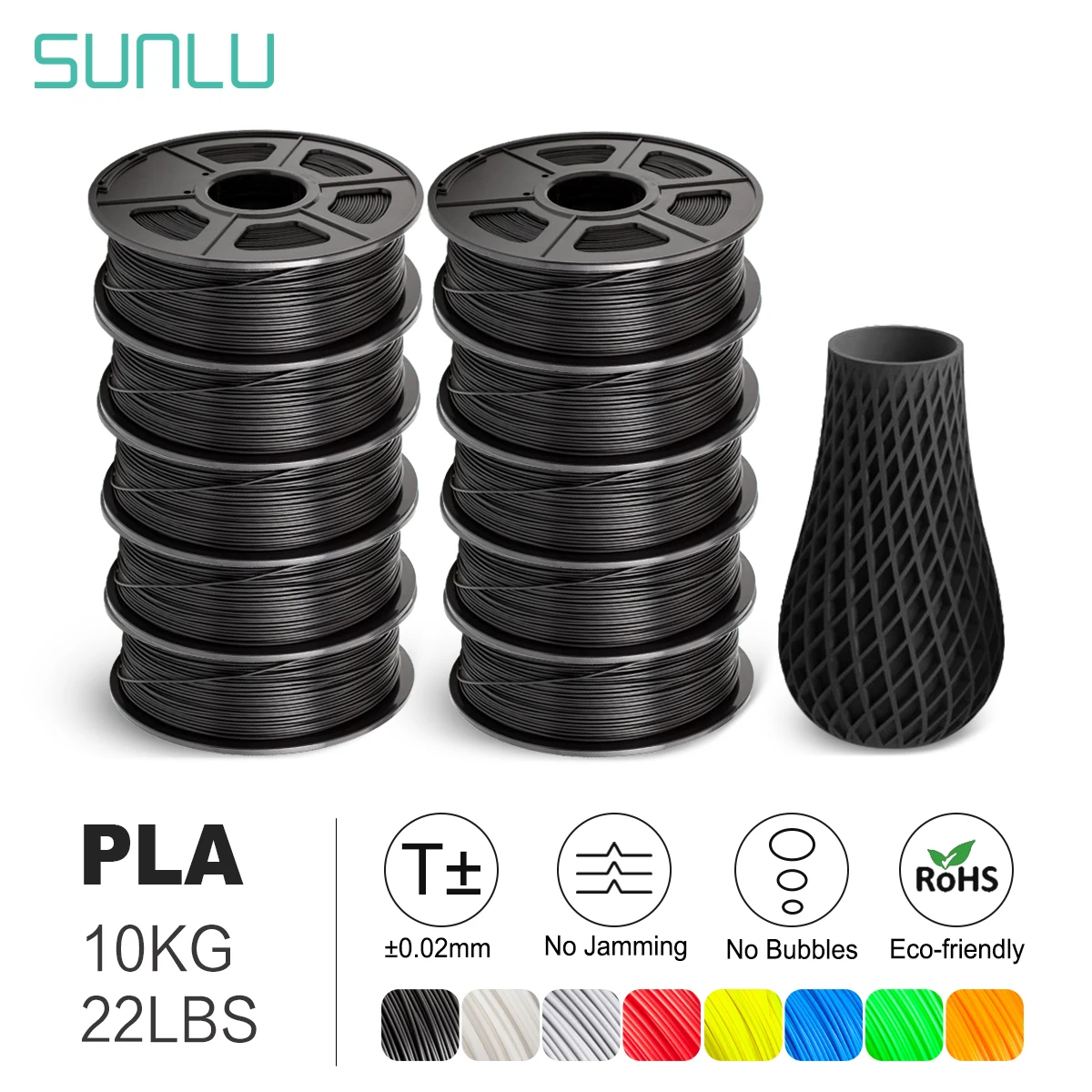 SUNLU 3D Printer PLA/PLA+ Filament 10KG 1KG/ Roll 1.75mm Accuracy +/-0.02mm Low shrinkage High strength 2-7 Delivery days