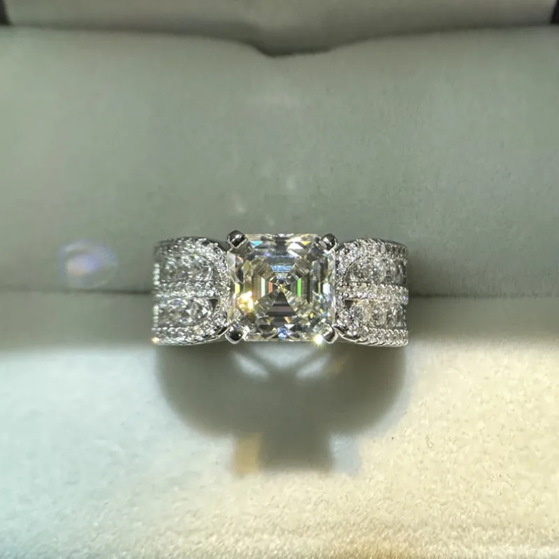 

Asscher Cut 2.5Ct D Color Moissanite Diamond Ring Real 925 Sterling Silver Party Wedding Band Rings for Women Engagement Jewelry